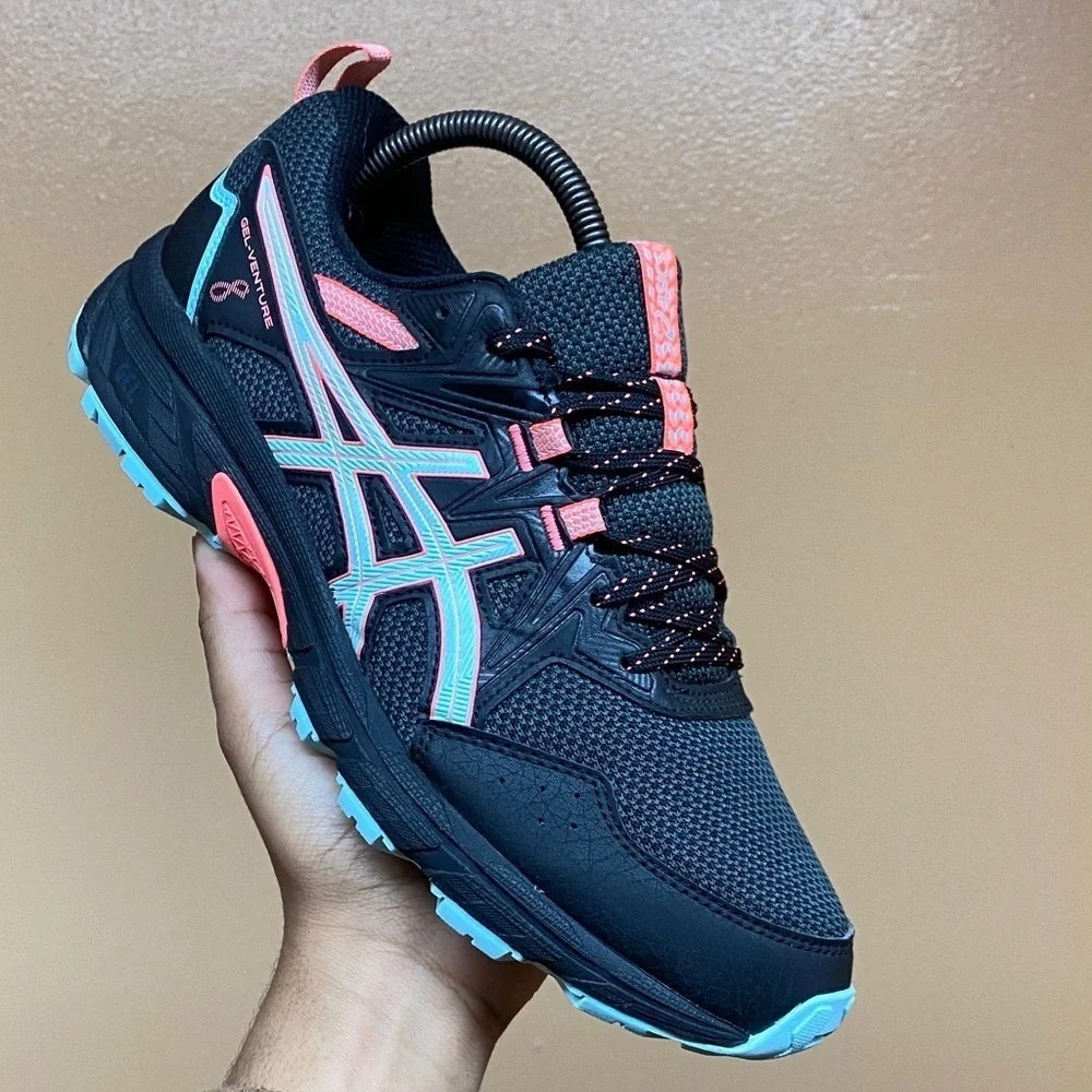 ASICS Gel-Venture 8 Trail Running Sneakers Black Clear Blue Coral Pink Size 10